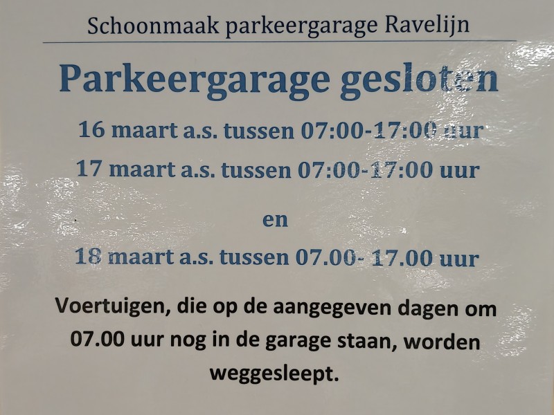Parkeergarage Ravelijn drie dagen dicht voor schoonmaak