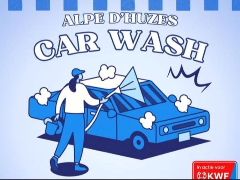 De Flyer van Alpe d'Huzes Carwash met logo in Actie voor KWF