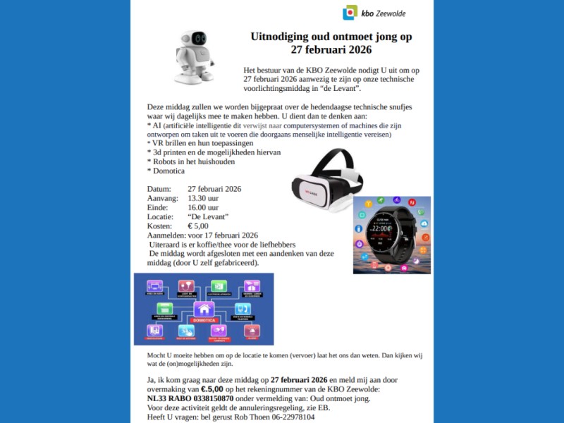 Flyer van KBO Zeewolde met activiteit erop
