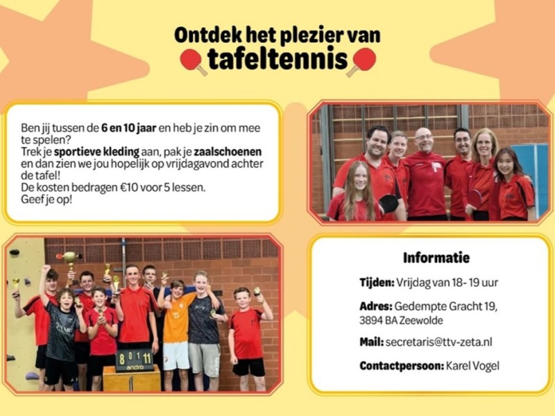 Tafeltennisclub start weer met Table Stars voor jonge kinderen