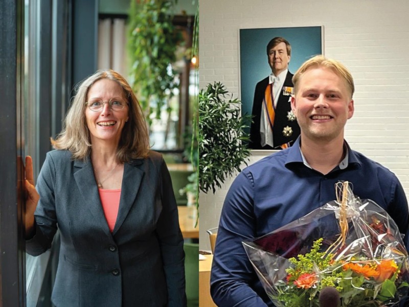 Regina Blom links en rechts Douwe Aikema, 2 aparte foto's naast elkaar gezet