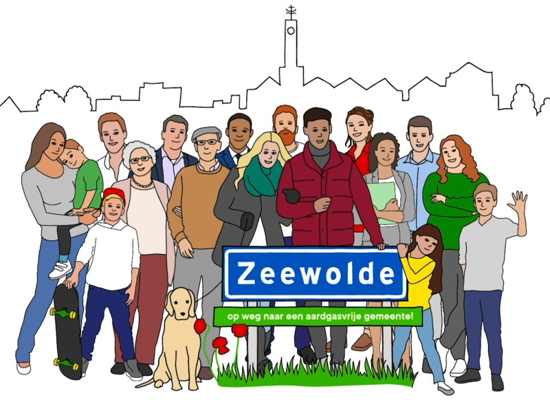 animatie van allerlei mensen en dieren bij een bord met Zeewolde erop.