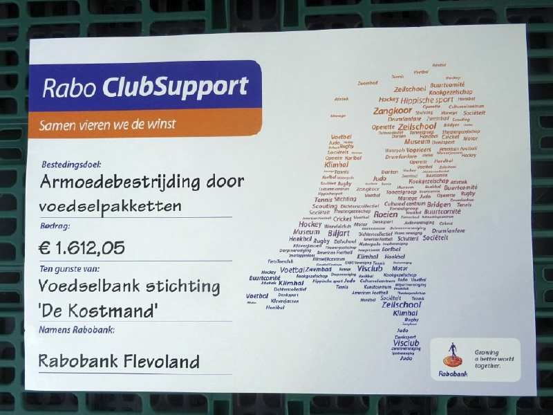 Voedselbank Zeewolde 3e in de Rabobank ClubSupport actie 2019