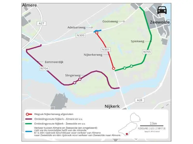 Afsluiting N301 Nijkerkweg vanaf 23 augustus