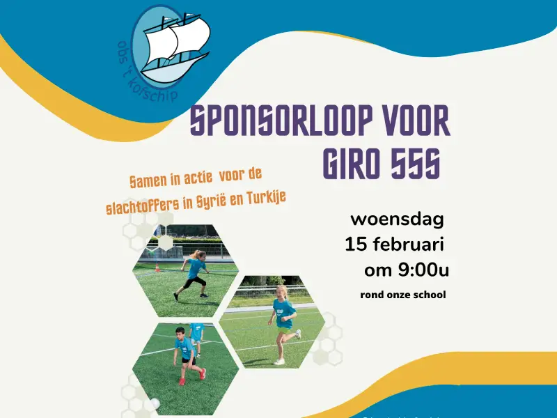 OBS Kofschip heeft een flyer voor de sponsorloop van giro 555