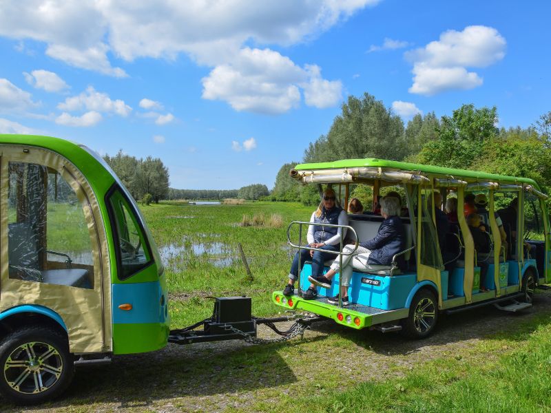 Het treintje van Puur Zeewolde in de Stille kern, vlak bij een vennetje