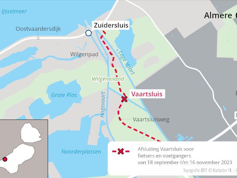 Renovatie Vaartsluis bij Almere start maandag 18 september