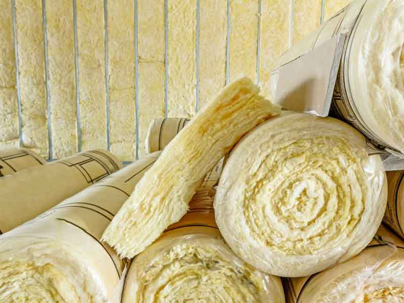 Rollen Isolatie wol tegen een wand aan die geïsoleerd wordt