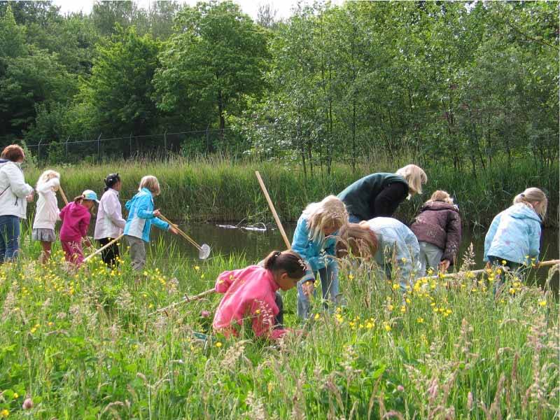 Kinderen bji het slootje met schepnetjes