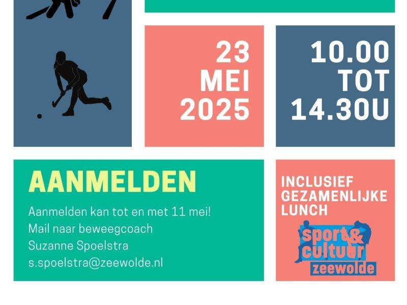 felgekleurde flyer voor een beweegmoment met lunch